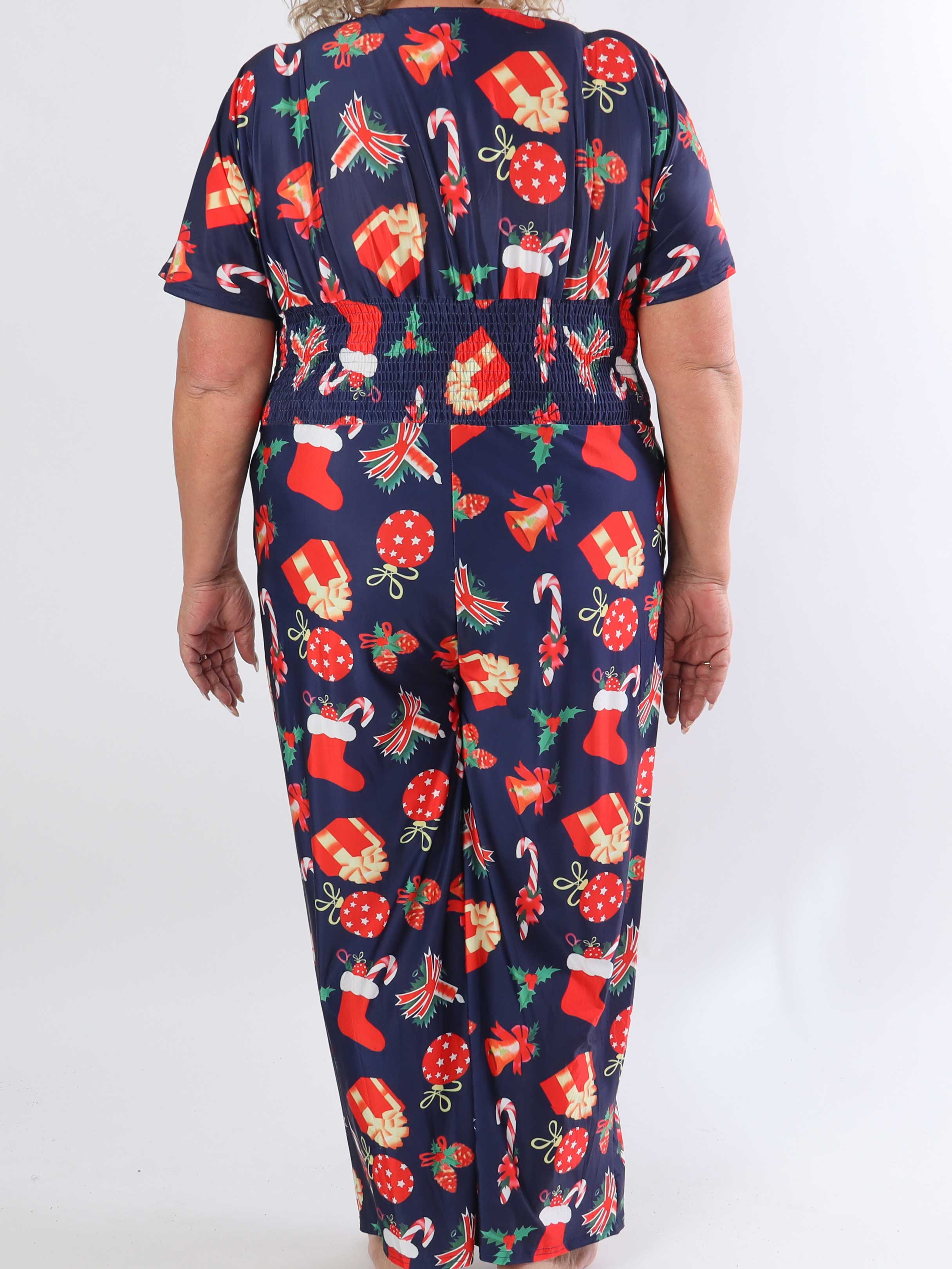 Pams Holiday Jumpsuit - Elastisk plus size buksedragt med julemotiver